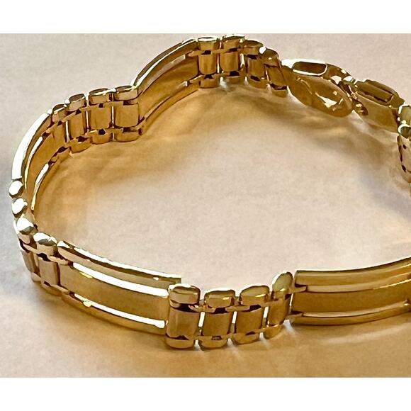 14k Polished and Satin 8.8mm Fancy Bar Link 8.5 inch Mens Bracelet - Picture 4 of 16